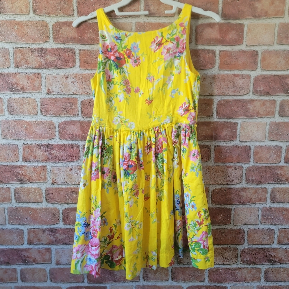 Polo Ralph Lauren Bright Yellow Floral Dress Girls Size 12